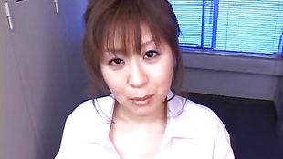 Oriental Nana Aoyama with firm tits spreads legs and offers her slit to a talented stud